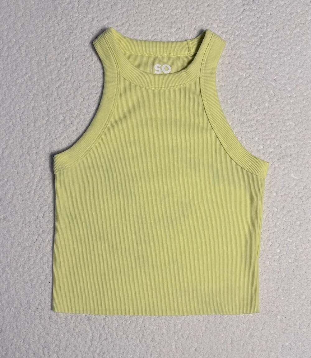 SO Goods for Life Women's Ribbed High Neck Racerback Crop Tank Top